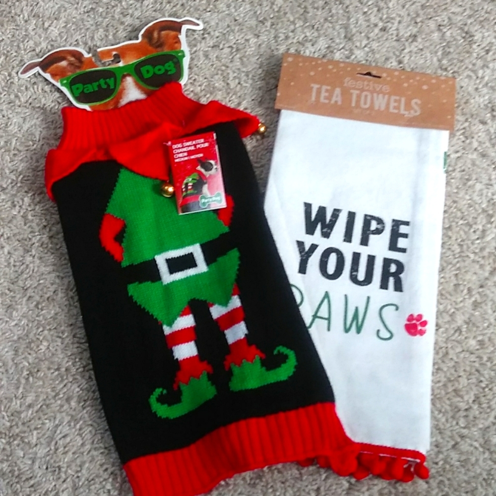 NWT Bundle Dog Sweater & Tea Towels